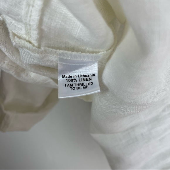 FLAX Linen White Button Down Long Sleeve Button Up Ruffle Hem Blouse M - Picture 9 of 10